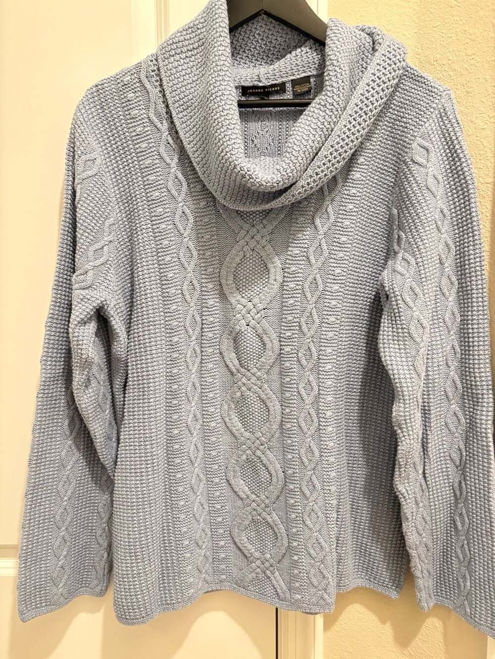 100% Cotton Jeanne Pierre Blue Cable Knit Cowl Neck Sweater XL